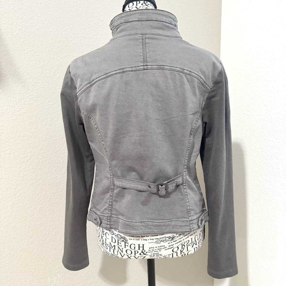 Marrakech Anthropologie gray draped moto jacket S cropped stretch cotton - Picture 11 of 13